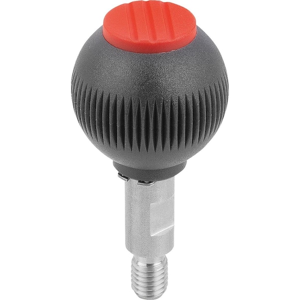 Spherical Knob Revolving Size:4, D1=50 D=M12X20, Plastic Black, Comp:Stainless, Cap:Red